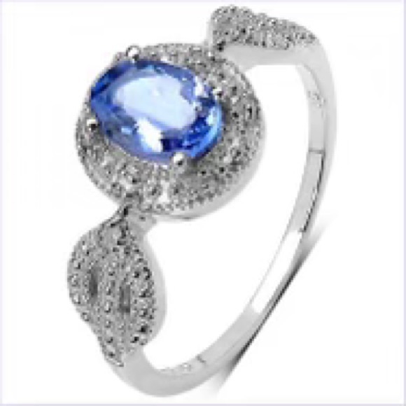 Stunning Women Rhoduim  Over Sterling  Diamond full 0.75 CTW Tanzanite Size 7